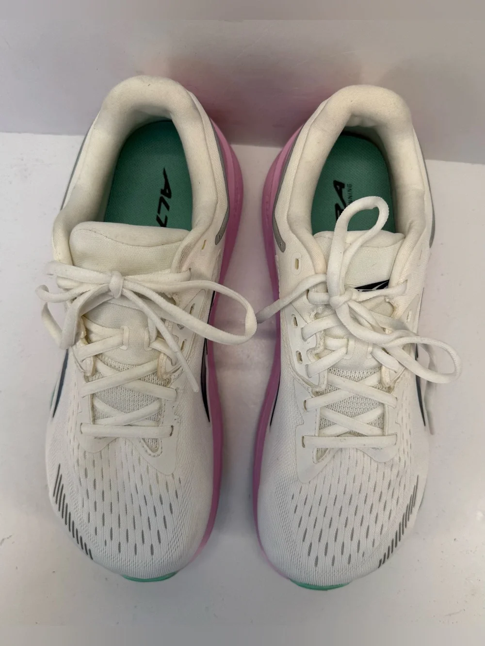 Altra Via Olympus max cushion White Running Sneakers with Pink & Mint womens 8.5